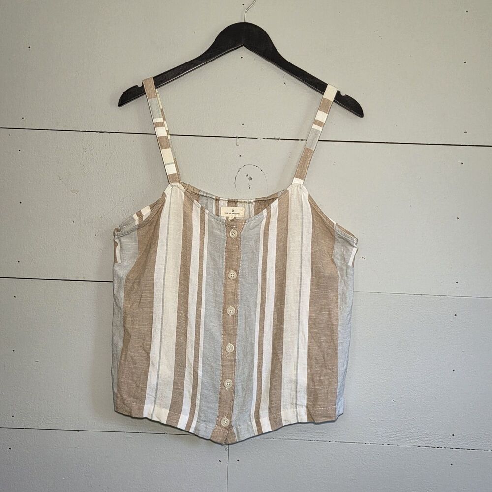 Thread and Supply Mojave Stripe Button Front Square Neck Cami Tank Women L